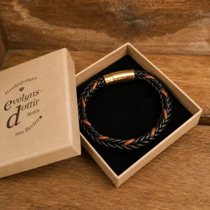 Geflochtenes Herrenarmband aus Leder mit Edelstahlverschluss